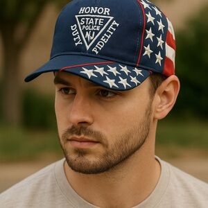 Vintage NJ State Police American Flag Hat 🇺🇸 Nissun Adjustable Cap